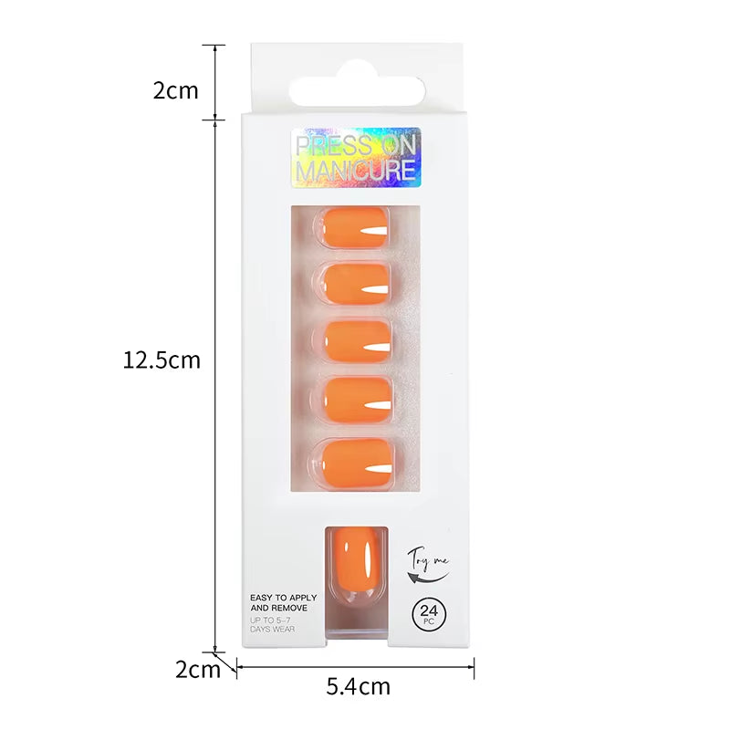 Short Full Press on Nails 24 Pcs False Nails Set Stick on Nails High Quality Reusable Fake Nails Solid Color Design Nail Art