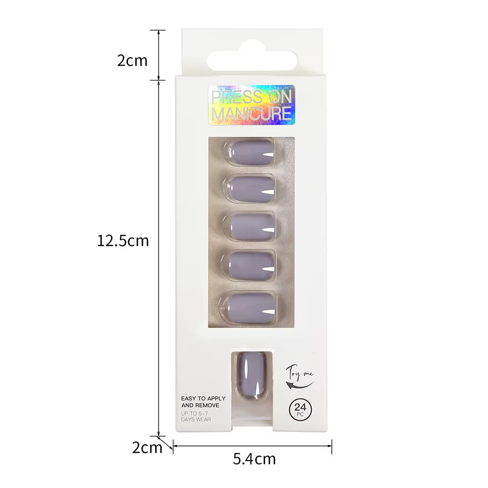 Short Full Press on Nails 24 Pcs False Nails Set Stick on Nails High Quality Reusable Fake Nails Solid Color Design Nail Art