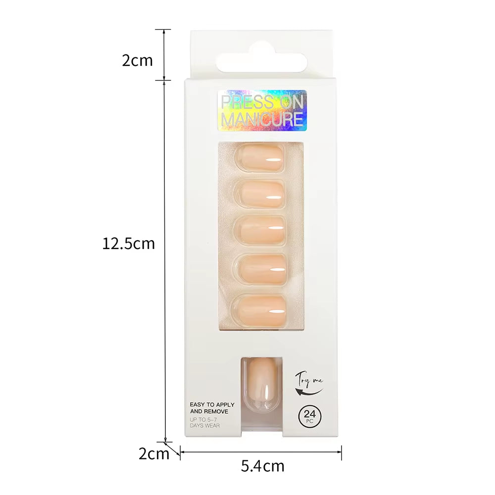 Short Full Press on Nails 24 Pcs False Nails Set Stick on Nails High Quality Reusable Fake Nails Solid Color Design Nail Art