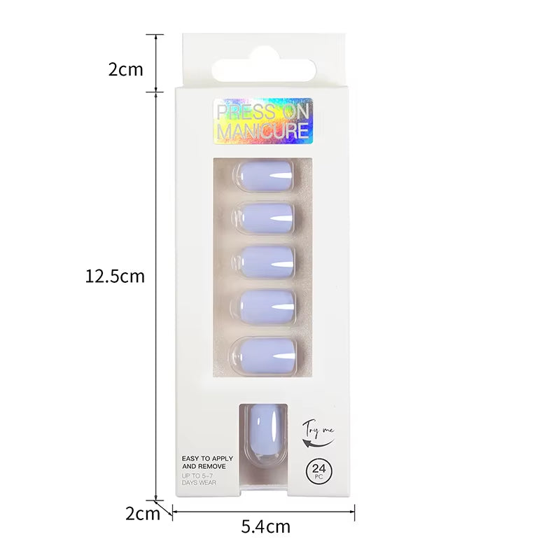 Short Full Press on Nails 24 Pcs False Nails Set Stick on Nails High Quality Reusable Fake Nails Solid Color Design Nail Art
