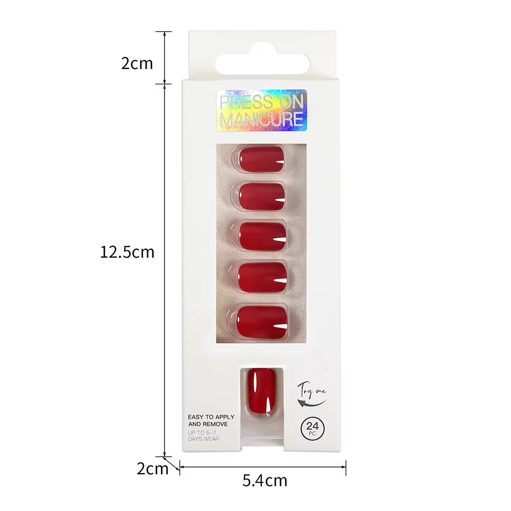Short Full Press on Nails 24 Pcs False Nails Set Stick on Nails High Quality Reusable Fake Nails Solid Color Design Nail Art