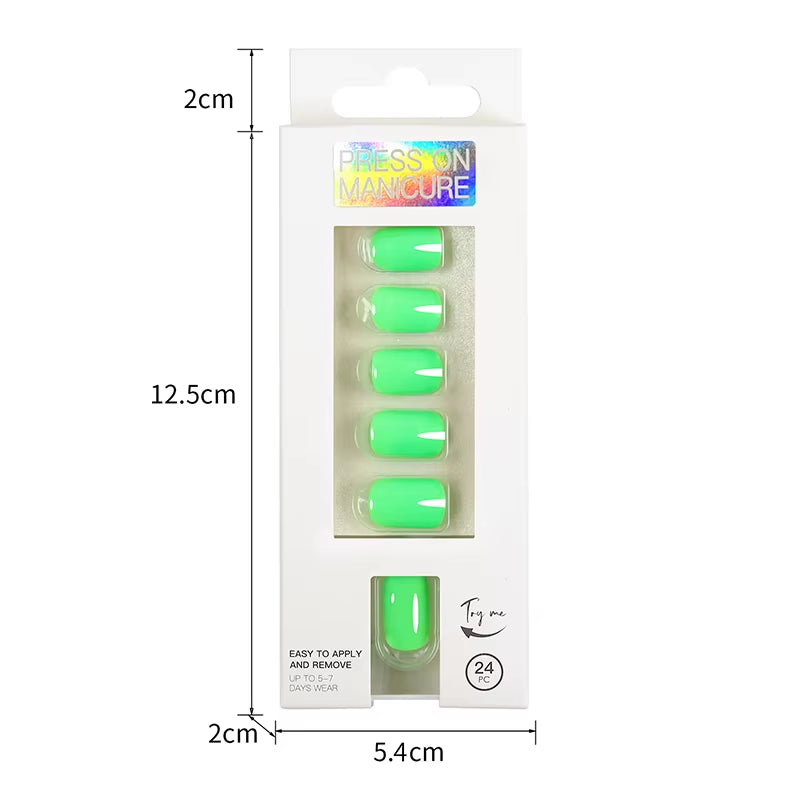 Short Full Press on Nails 24 Pcs False Nails Set Stick on Nails High Quality Reusable Fake Nails Solid Color Design Nail Art