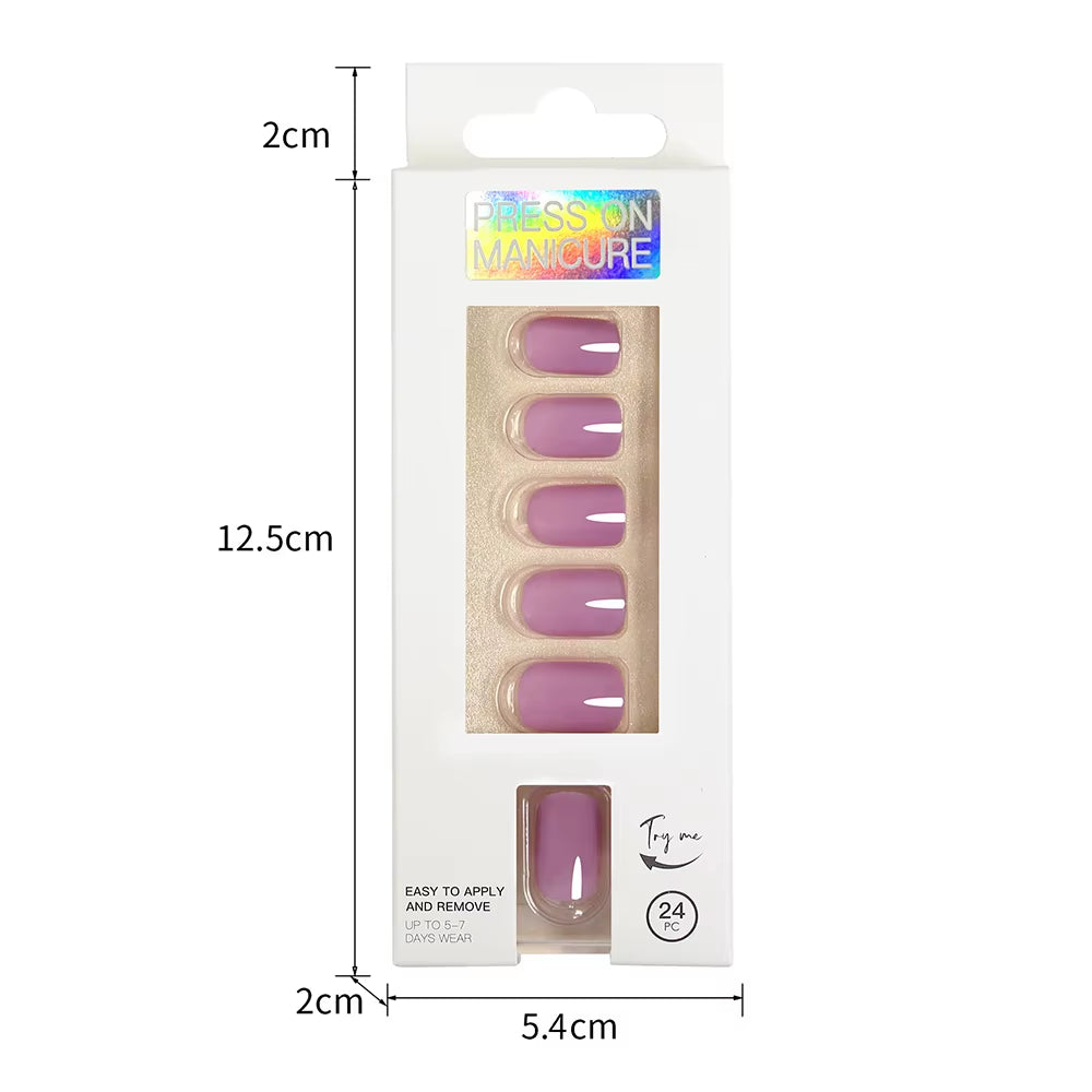 Short Full Press on Nails 24 Pcs False Nails Set Stick on Nails High Quality Reusable Fake Nails Solid Color Design Nail Art