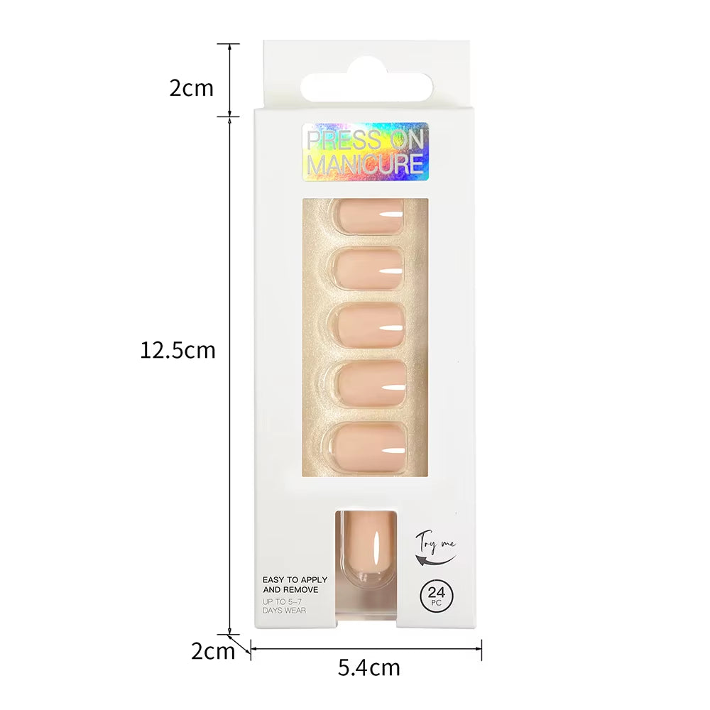 Short Full Press on Nails 24 Pcs False Nails Set Stick on Nails High Quality Reusable Fake Nails Solid Color Design Nail Art