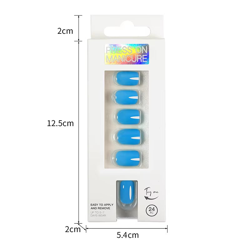 Short Full Press on Nails 24 Pcs False Nails Set Stick on Nails High Quality Reusable Fake Nails Solid Color Design Nail Art