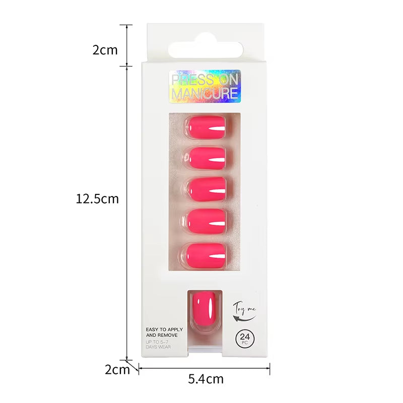 Short Full Press on Nails 24 Pcs False Nails Set Stick on Nails High Quality Reusable Fake Nails Solid Color Design Nail Art